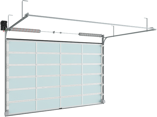 Промышленные секционные ворота из алюминиевых панорамных панелей с торсионным механизмом ISD02